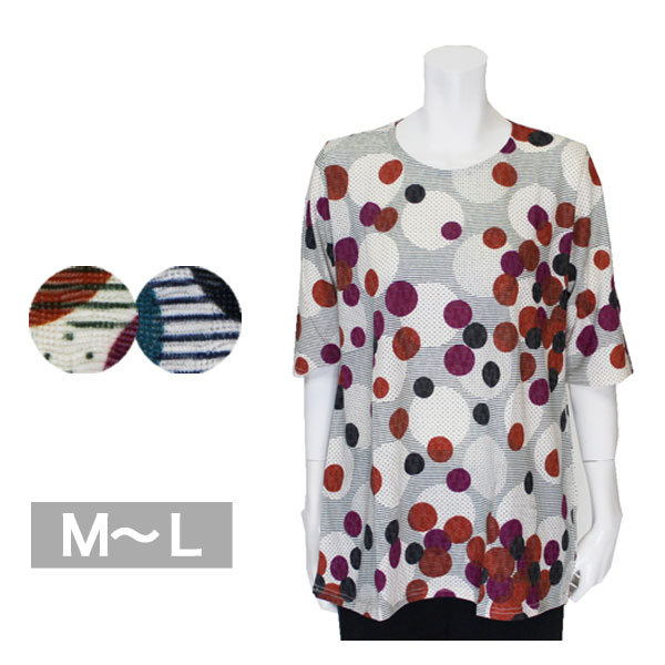 水玉柄5分袖Tシャツ レディース 春夏用 赤/青 ML 婦人服 ミセス ハイミセス 服 洋服 レディースファッション 女性 婦人 ミセスファッション 母の日 プレゼント