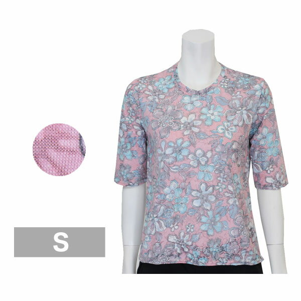 樂天商城 - 花柄5分袖Tシャツ レディース 春夏用 ピンク S