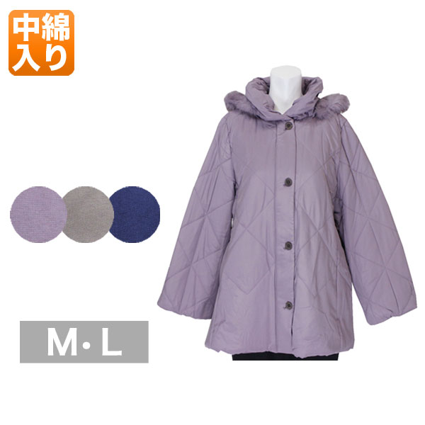 樂天商城 - 中綿入りジャケット レディース 秋冬用 長袖 グレー/パープル M/L