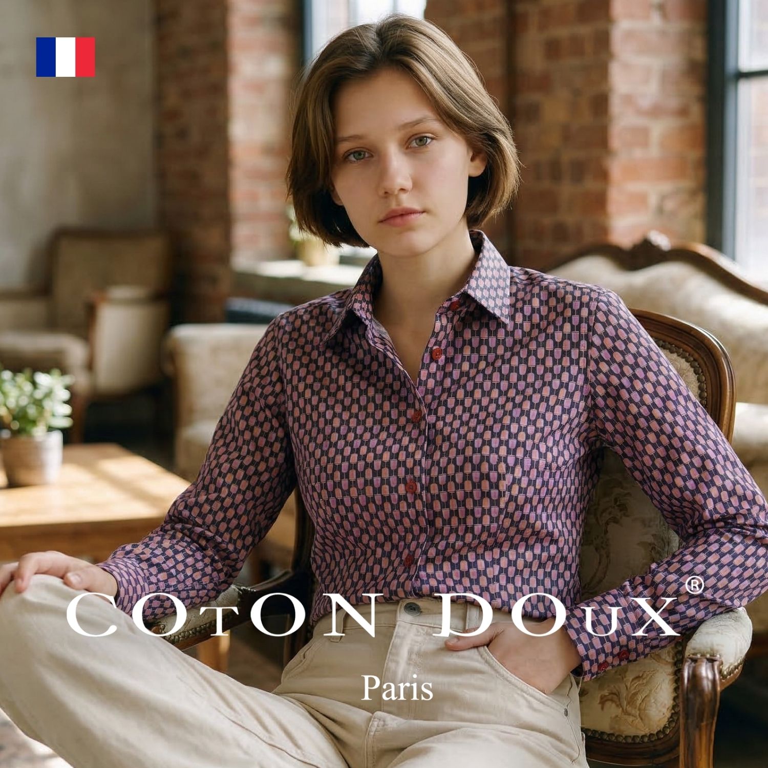 Rakuten - レディース シャツ 婦人 柄シャツ グラス レトロ カラー プリントシャツ カラフル デザイン ブランド Coton Doux コトンドゥ l21ad2219glasses