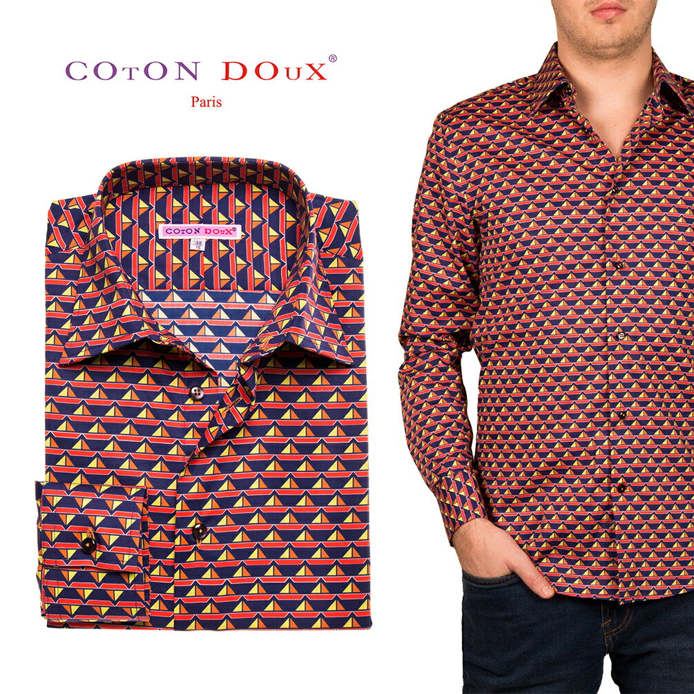 メンズ シャツ 長袖 【夏も快適】フランス ポプリンシャツ 柄シャツ 大人 きれいめ セレブ レトロ プリ..