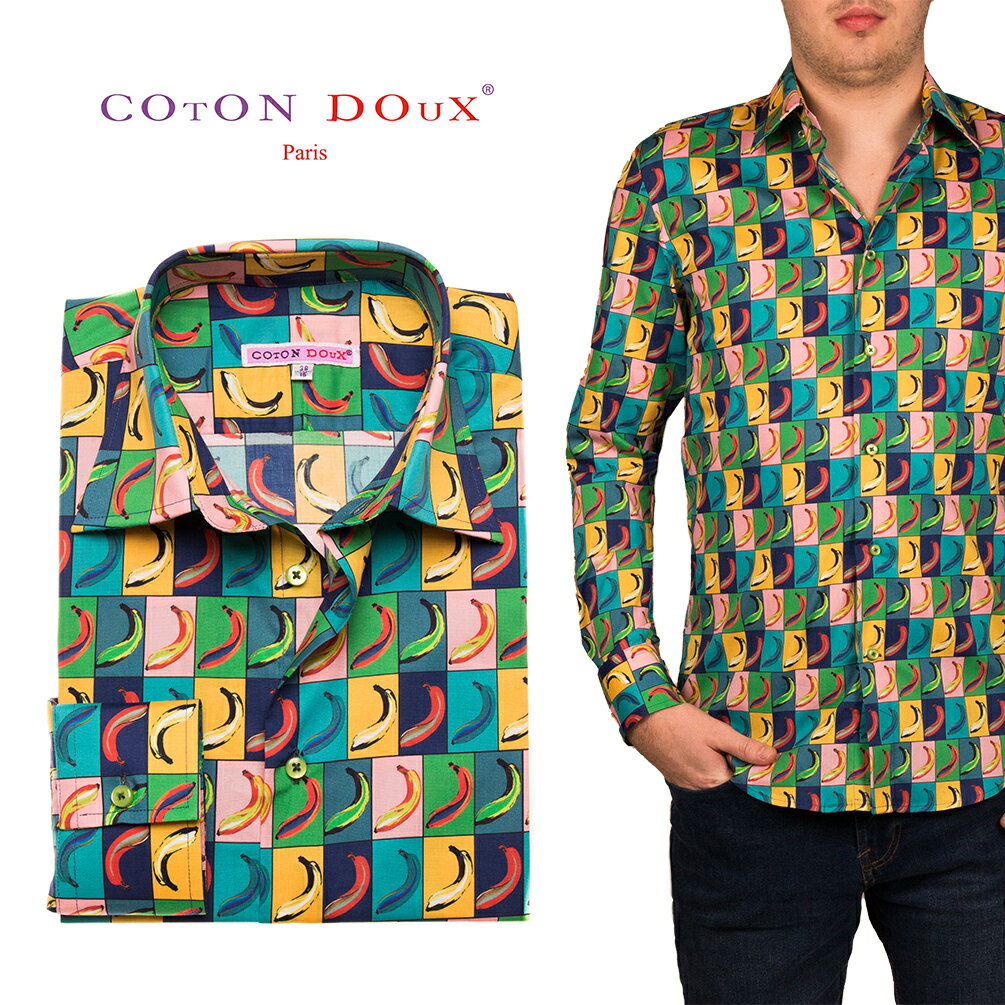 メンズ シャツ 長袖 バナナ柄 柄シャツ 大人 きれいめ セレブ レトロ プリント 総柄 カラフル デザインシャツ カジュアルシャツ ドレスシャツ ストレッチ ...