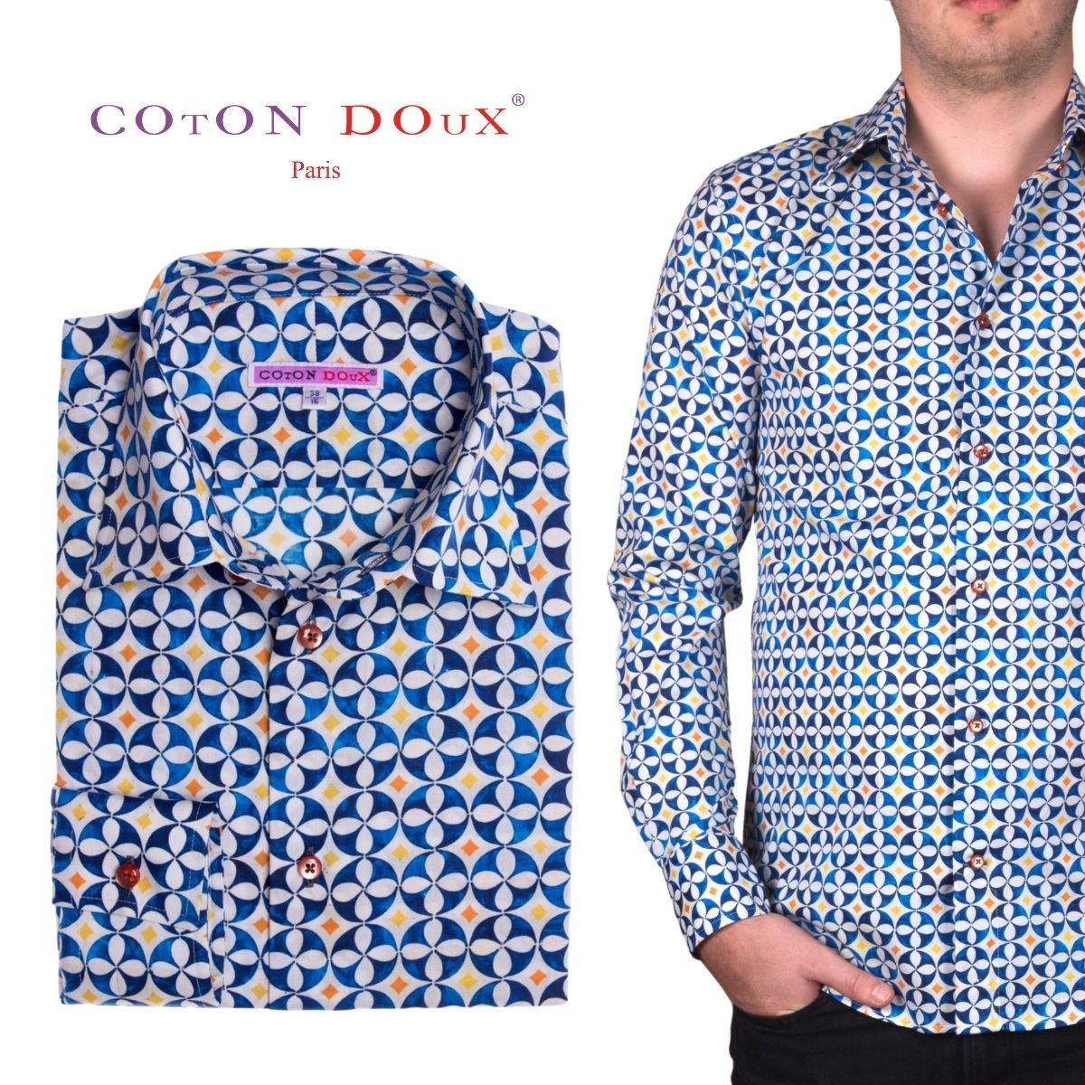 メンズ シャツ ブランド 長袖 カジュアルシャツ 【秋のお出掛けに】フランス ポプリンシャツ 柄シャツ 派手シャツ デザインシャツ おしゃれ かわいい イタリア...