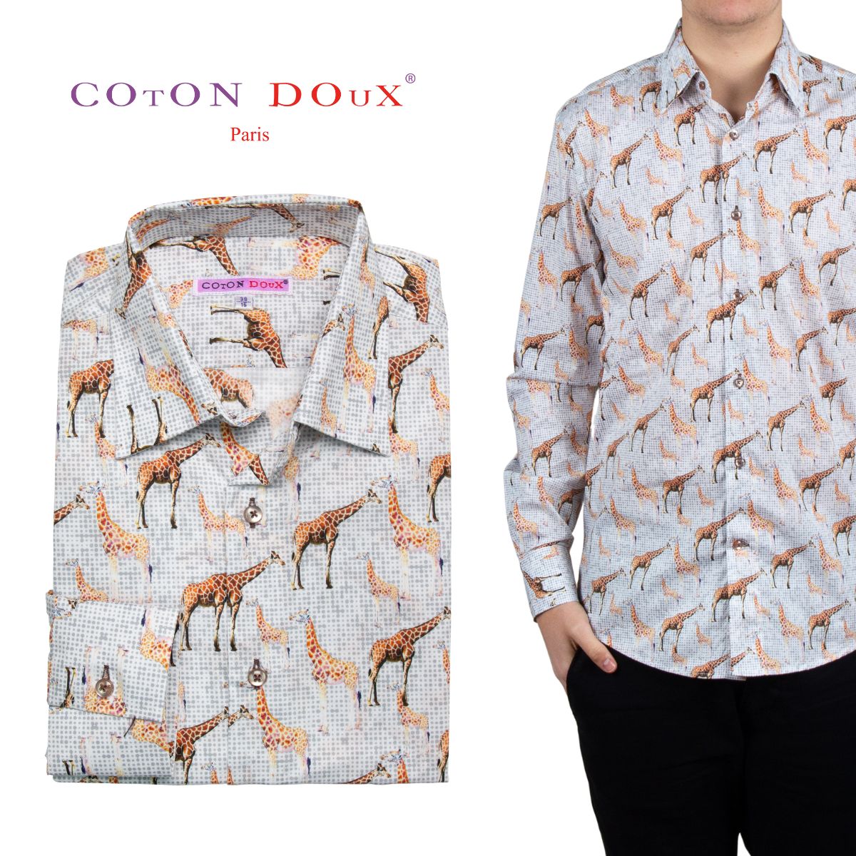 シャツ メンズ 長袖 柄シャツ アニマル プリント キリン柄 大人 フランス イタリア きれいめ セレブ 総柄 デザインシャツ カジュアルシャツ ドレスシャツ ...
