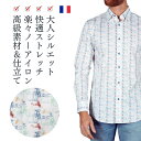 【38S・38・39】柄シャツ メンズ 長袖 シャツ 柄物 自転車柄 派手 フランス イタリア ブランド カジュアルシャツ 総柄 ドレスシャツ 大人 きれいめ セレブ ファッション レトロ プリント カラフル お洒落 おしゃれ ノーアイロン Coton Doux コトンドゥ m42ad2719