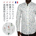 ゴルフ 柄シャツ メンズ 長袖 シャツ 柄物 派手 フランス イタリア ブランド カジュアルシャツ 総柄 ドレスシャツ デザインシャツ 大人 きれいめ セレブ ファッション レトロ プリント カラフル お洒落 おしゃれ ノーアイロン 高級 ギフト Coton Doux コトンドゥ m42ad2766