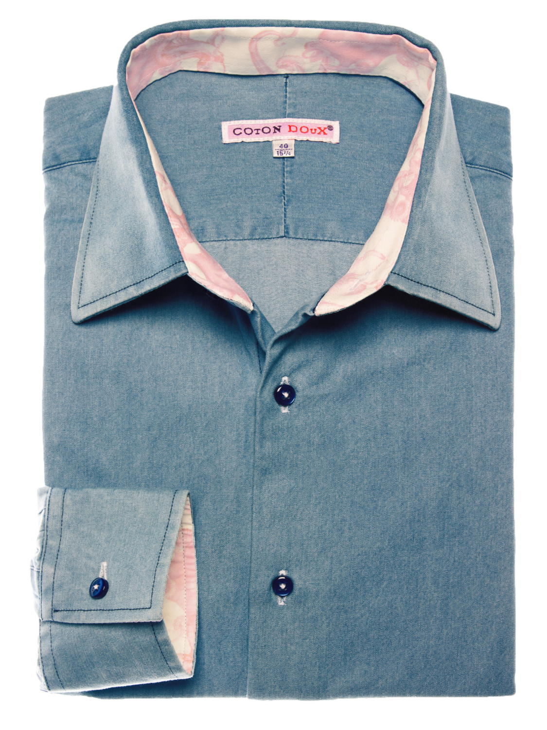 メンズ 長袖 無地ブルー デニムシャツ ダンガリーシャツ 大人 裏地はタコ柄 綿100% 総柄 派手シャツ セレブファッション お洒落 大人カジュアル フランス...