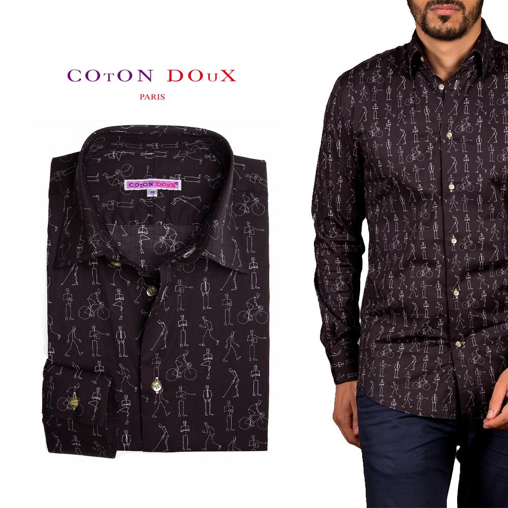 フランス ポプリンシャツ 柄シャツ メンズ 長袖 カジュアルシャツ 大人 ドレスシャツ ブラックシャツ パーティー イタリア メンズセレブ 総柄シャツ お洒落 ...