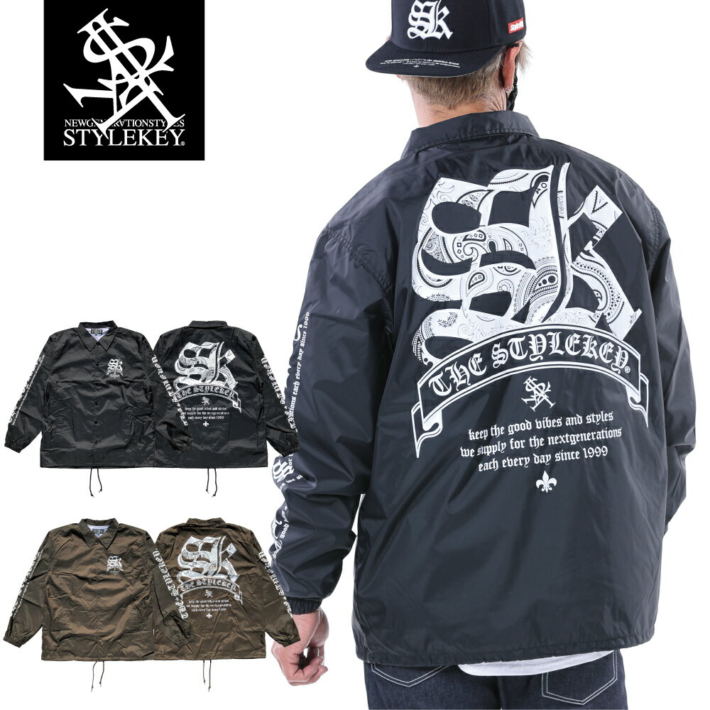 コーチ ストール STYLEKEY(スタイルキー) コーチジャケット ASSERTION COACH JACKET(SK22FW-JK01) ロゴ ペイズリー柄 エンブレム バックプリント 袖プリント アウター ブルゾン ジャンパー メンズファッション ストリート系 ヒップホップ B系 バイカー ロック