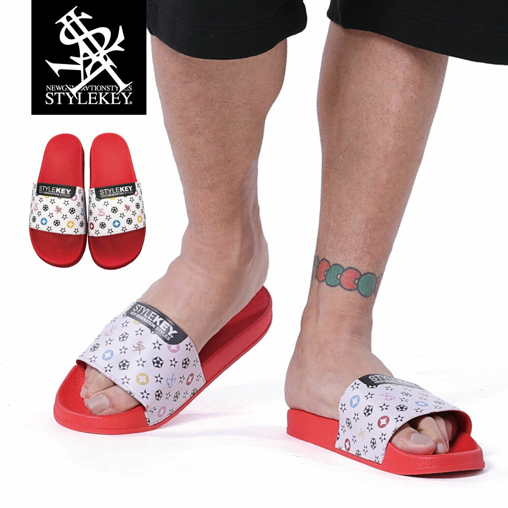 STYLEKEY(スタイルキー) シャワーサンダル MULTI MONO SHOWER SANDAL(SK99AL-SSD01) ストリート系 ヒップホップ レゲエ ロック バンド ダンス スケボー スノーボード B系 メンズ レディース ボーイズ 靴 くつ スリッパ モノグラム レッド 赤 大きいサイズ