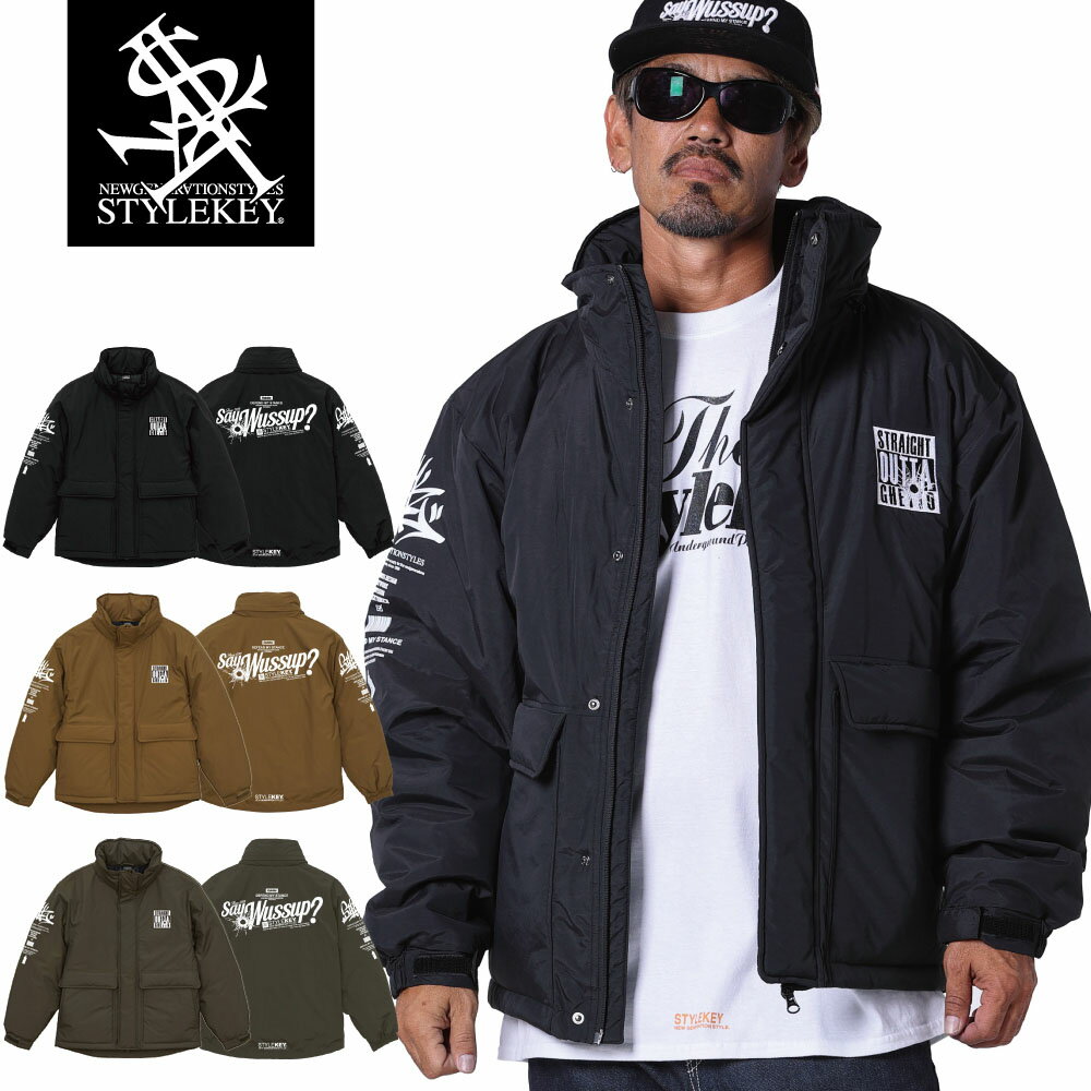 STYLEKEY(スタイルキー) シェルジャケット SAY WUSSUP? SHELL JACKET(SK23FW-JK05) ロゴ ジャケット 中綿 アウター ブルゾン フードイン 立ち襟 メンズ ファッション ストリート系 B系 ラップ ラッパー ヒップホップ レゲエ ロック バンド 映画