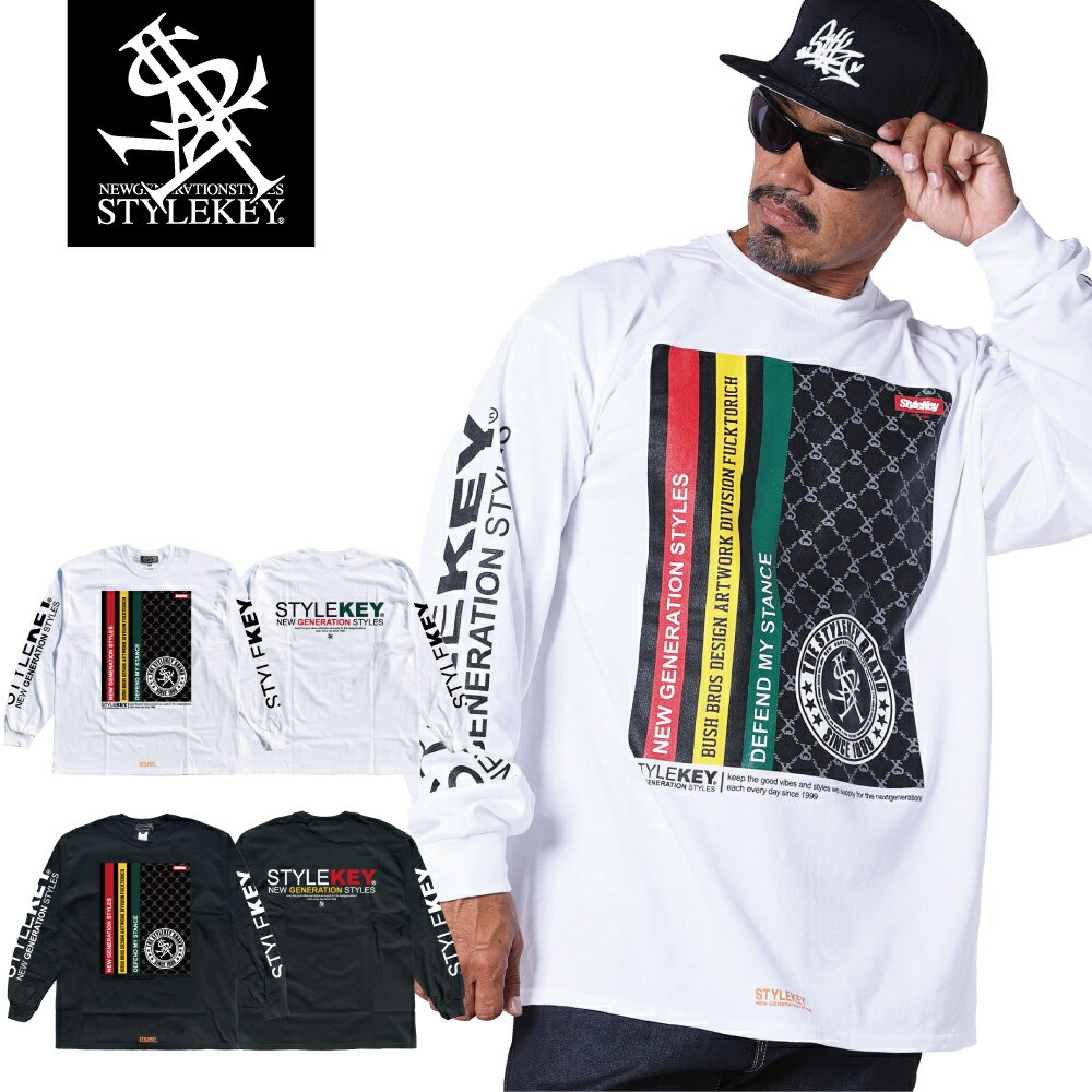 楽天B-BROS Online StoreSTYLEKEY（スタイルキー） 長袖Tシャツ MEMBER'S CARD L/S TEE（SK23FW-LS09） ボックス ロゴ パネル メンバーズ 会員 カード メンズ レディース ファッション ストリート系 ヒップホップ B系 レゲエ ジャマイカ ロンT バックプリント 袖プリント 大きいサイズ