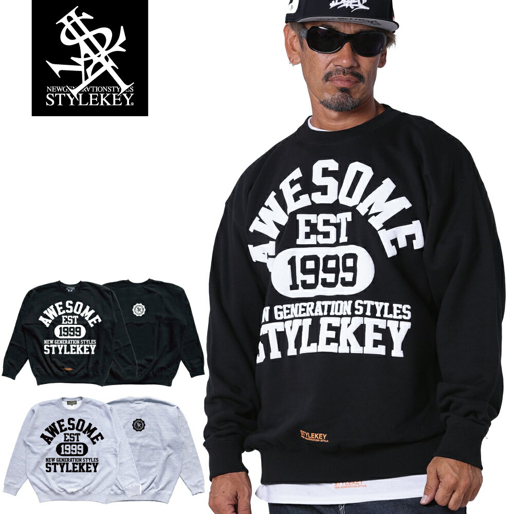 楽天B-BROS Online StoreSTYLEKEY（スタイルキー） クルースウェット MENTOR CREW SWEAT（SK23FW-SWC01） カレッジ シンプル ビッグプリント ロゴ バックプリント トレーナー 裏毛 メンズファッション レディース お洒落 ストリート系 ヒップホップ B系 レゲエ DJ ダンサー 大きいサイズ