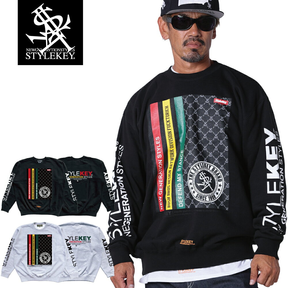 STYLEKEY(スタイルキー) クルースウェット MEMBER'S CARD CREW SWEAT(SK23FW-SWC03) カード 会員証 ボックス ロゴ ライン ラスタ ジャマイカ 袖プリント バックプリント トレーナー メンズ ファッション ストリート系 ヒップホップ B系 レゲエ 大きいサイズ