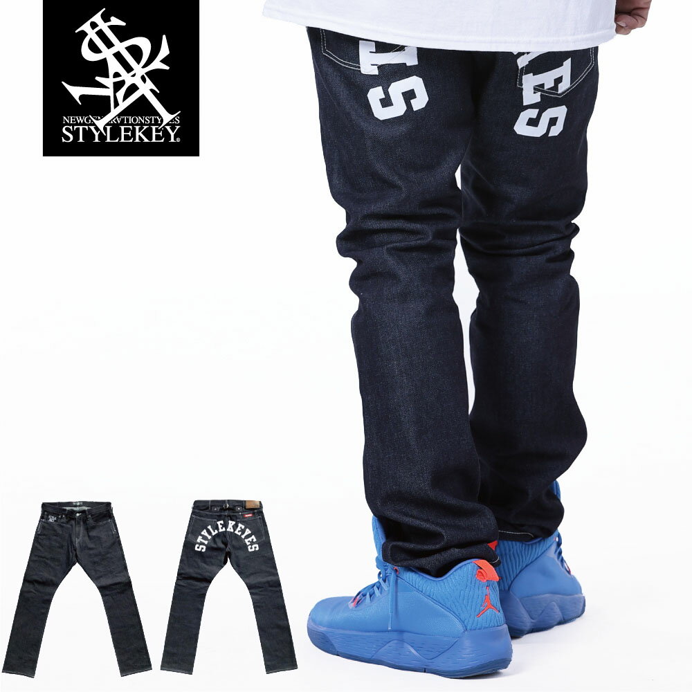 STYLEKEY スタイルキー デニムパンツ ARCH LOGO SLIM DENIM PANTS(SK23SP-PT02) ヒップ アーチ ロゴ プリント ペイント 日本製 岡山県児島産 スリム インディゴ 生 メンズ ファッション ヒップホップ B系 ストリート系 レゲエ ロック バンド 大きいサイズ 40