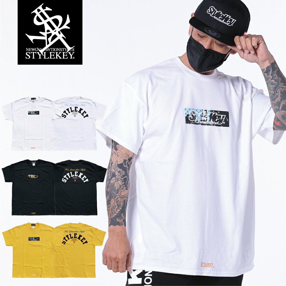 STYLEKEY スタイルキー 半袖Tシャツ CITY BOX S/S TEE(SK23SU-SS07) ボックス ロゴ 街並み ビル街 パステルカラー バックプリント メンズ ファッション ヒップホップ B系 ストリート系 レゲエ ダンス スケーター バイカー DJ ロック バンド 大きいサイズ