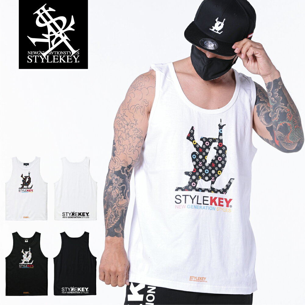 STYLEKEY スタイルキー タンクトップ TECHNIQUE TANK TOP(SK23SU-TT02) ロゴ マーク マルチ モノグラム カラフル ヒップホップ B系 ストリート系 レゲエ スケーター ダンサー ロック バンド ノースリーブ バックプリント 大きいサイズ ビッグ シルエット