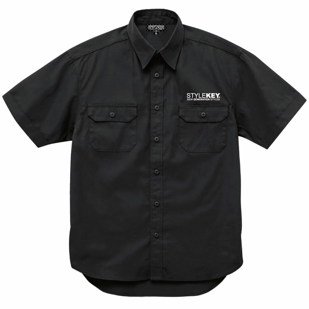 STYLEKEY スタイルキー 半袖ワークシャツ APPROACH S/S WORK SHIRT(SK24SP-BL02) アーチ ロゴ モノグラム ゴールドプリント 金プリント ヒップホップ B系 ストリート系 レゲエ ロック バンド ブラウス シャツジャケット バックプリント ワンポイント 大きいサイズ 3L 2XL XXL 3