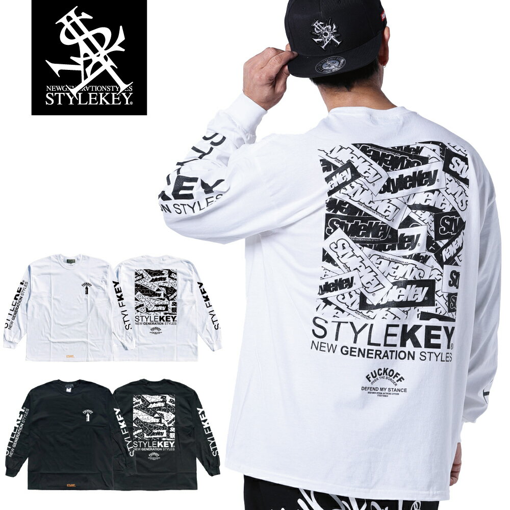 STYLEKEY(スタイルキー) 長袖Tシャツ MUMMY L/S TEE(SK24SP-LS07) ボックス ロゴ ステッカー ワンポイント メンズ レディース ファッション ストリート系 ヒップホップ B系 レゲエ ロック バンド スケーター ロンT ロングスリーブ バックプリント 袖プリント 大きいサイズ