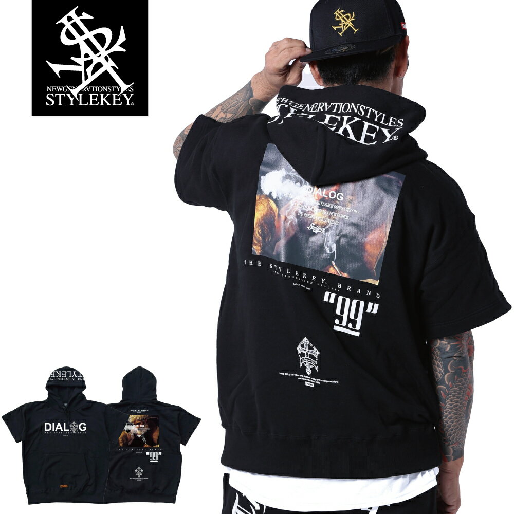 楽天B-BROS Online StoreSTYLEKEY スタイルキー 半袖スウェットパーカー DIALOG S/S HOOD SWEAT（SK24SP-SWH01） 絵画 煙 スモーク ロゴ バックプリント フードプリント メンズ レディース ファッション ストリート系 B系 ヒップホップ HIPHOP レゲエ 西海岸 バイカー セットアップ 裏毛 大きいサイズ