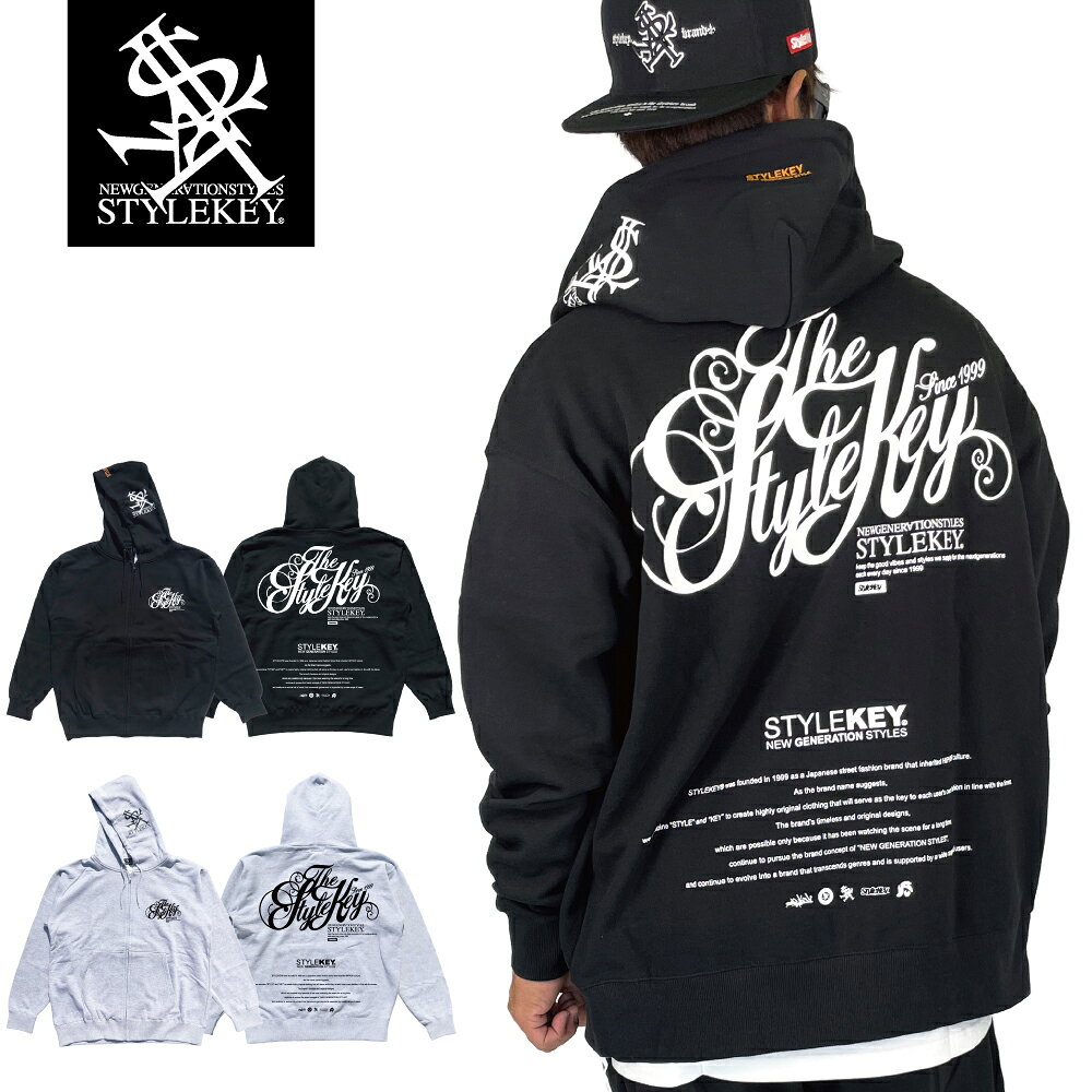 STYLEKEY(スタイルキー) ジップスウェットパーカー AUTO MEMORIES DOLL ZIP HOOD SWEAT(SK25C10-SWJK02) スクリプト ロゴ コンセプト テキスト 手紙 文字 メッセージ ジップアップ 前開き ストリート系 ファッション ヒップホップ B系 ギャング レゲエ 裏毛 バックプリント