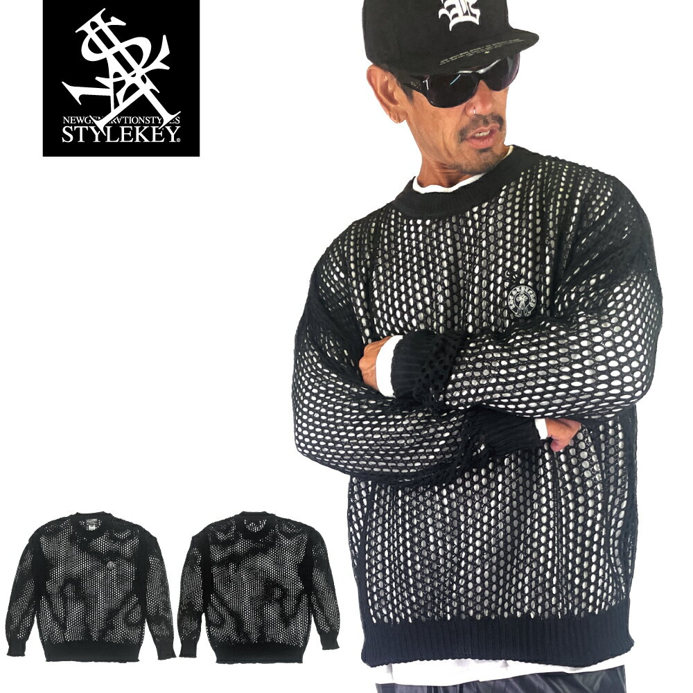 STYLEKEY スタイルキー 網メッシュトレーナー RIDDLE WITH BULLETS MESH TRAINER (SK25C9-MT01) 網シャツ ロゴ マーク ヒップホップ B系 ストリート系 レゲエ hiphop バンド パンク ロック ファッション メンズ トップス お洒落 上級者 コーデ クルーネックレス ニット 編み