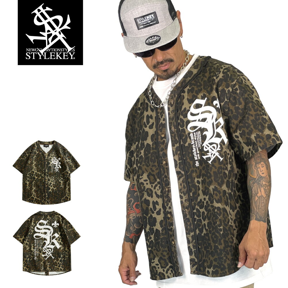 Rakuten - STYLEKEY スタイルキー ヒョウ柄ベースボールシャツ BEAST BASEBALL SHIRT(SK26C3-BBS01) ヒョウ柄 レオパード柄 豹柄 ロゴ マーク エンブレム 総柄 ヒップホップ B系 ストリート系 ユニフォーム ベースボールシャツ シャツジャケット スポーツ 野球 ファッション メンズ