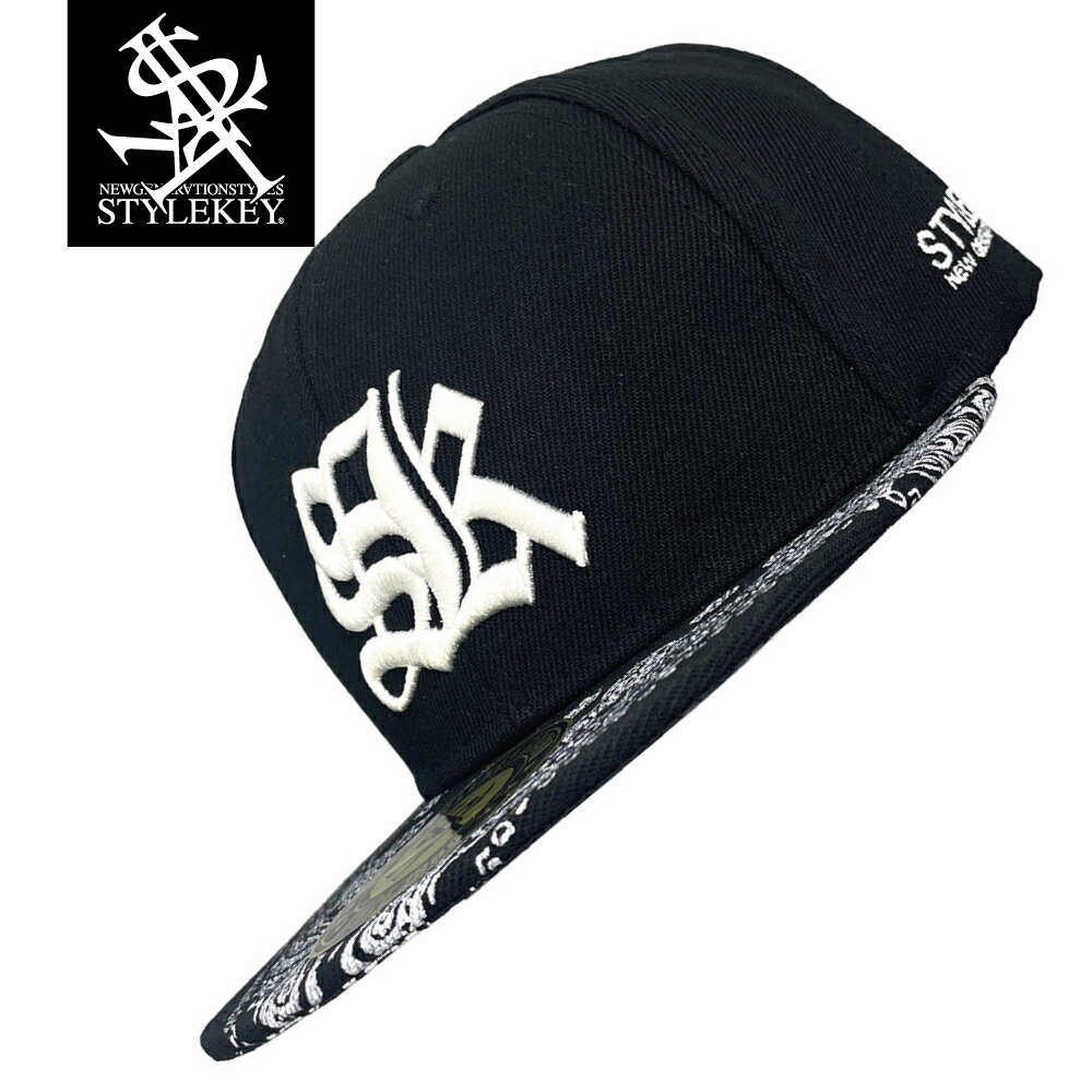 Rakuten - STYLEKEY(スタイルキー) スナップバックキャップ GANGSK SNAPBACK CAP(SK26C3-CP01) オールドイングリッシュ ロゴ 刺繍 立体刺繍 ウレタン刺繍 帽子 プリント メンズ ファッション ヒップホップ B系 ストリート系 ベースボールキャップ ペイズリー柄 ペーズリー ツバプリント