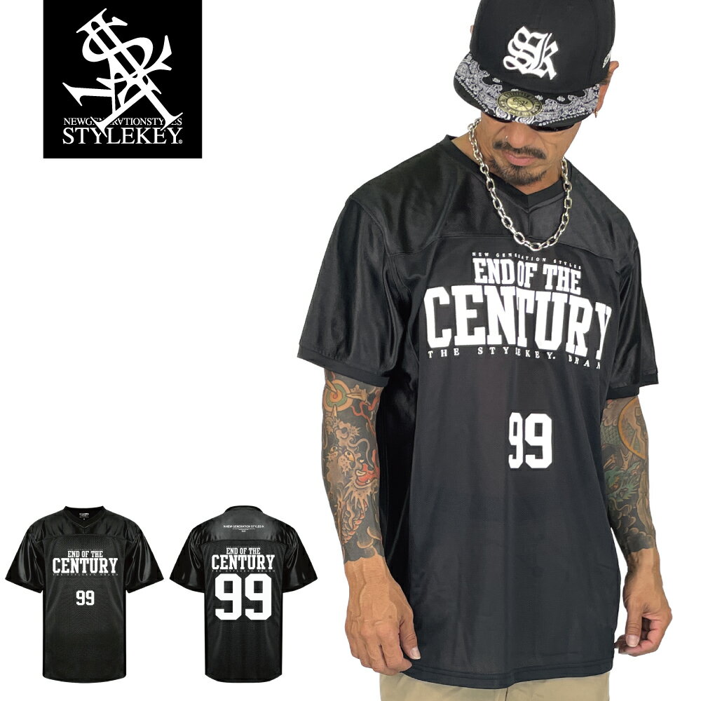 Rakuten - STYLEKEY スタイルキー ホッケーシャツ END OF THE CENTURY HOCKEY SHIRT(SK26C3-HKS01) ナンバリング 99　世紀末 ロゴ ヒップホップ B系 ストリート系 ユニフォーム メッシュシャツ トップス スポーツ アメフト ファッション メンズ 西海岸 ギャング LA Vネック ロック