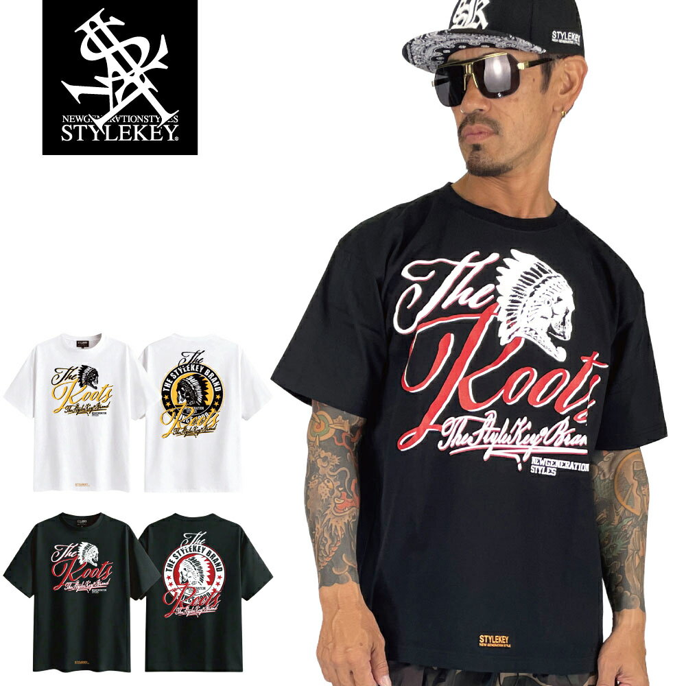 Scull - STYLEKEY スタイルキー 半袖Tシャツ THE ROOTS S/S TEE(SK26C4-SS02) インディアン ネイティブアメリカン スカル ロゴ マーク バックプリント メンズ ファッション ストリート系 B系 ヒップホップ hiphop アメカジ ダンス バイカー アメリカン レゲエ アメカジ 大きいサイズ