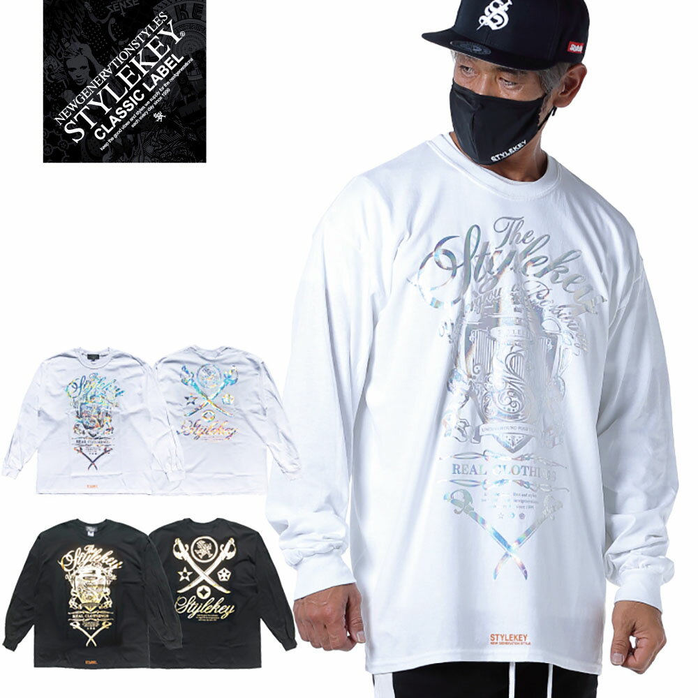 楽天B-BROS Online StoreSTYLEKEY CLASSIC LABEL（スタイルキー クラシック・レーベル） 長袖Tシャツ KILLEMB L/S TEE（SK99CL-LS06） ヒップホップ B系 ストリート系 レゲエ ロック バンド ロンT 長T ロングスリーブ エンブレム 箔プリント ロゴ 大きいサイズ ビッグサイズ 3L 4L XXL XXXL