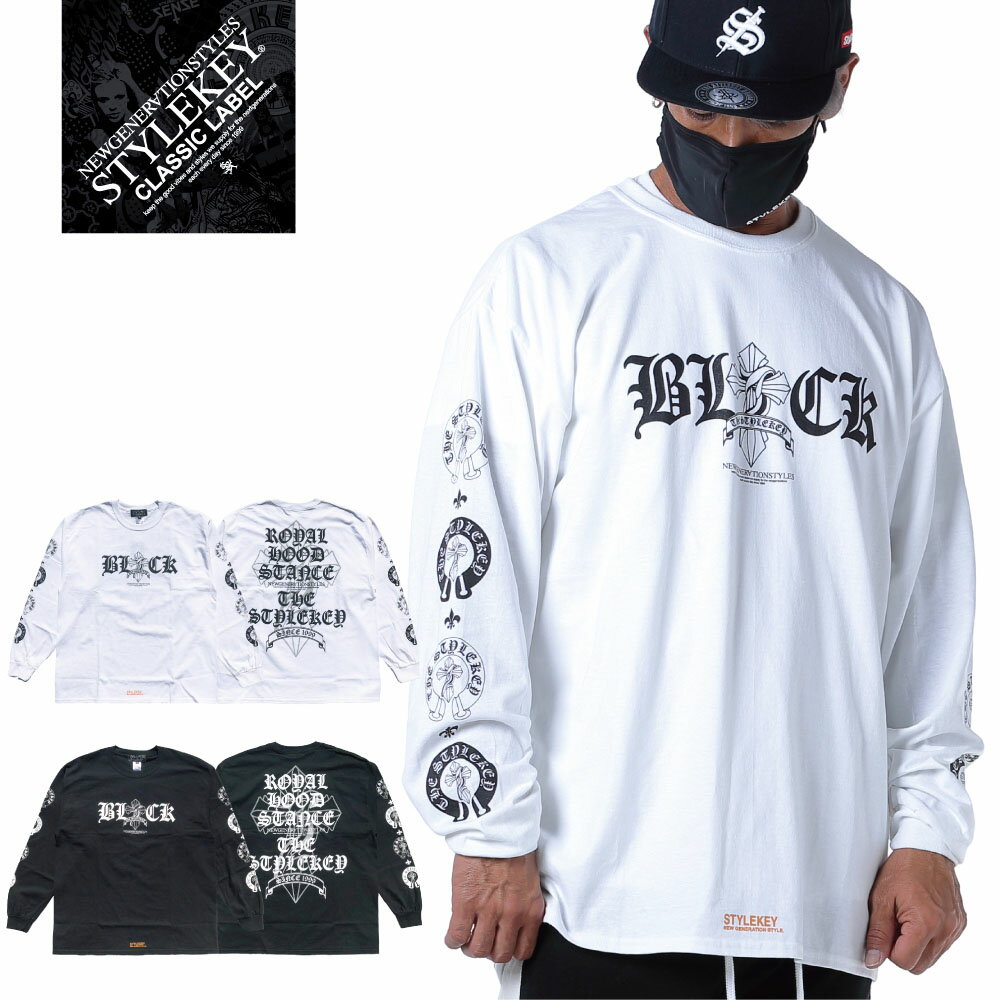 楽天B-BROS Online StoreSTYLEKEY CLASSIC LABEL（スタイルキー クラシック・レーベル） 長袖Tシャツ KINGDOM L/S TEE（SK99CL-LS08） ヒップホップ B系 ストリート系 レゲエ ロック バンド ロンT 長T ロングスリーブ バイカー クロス 十字架 ロゴ 大きいサイズ ビッグサイズ 3L 4L XXL XXXL