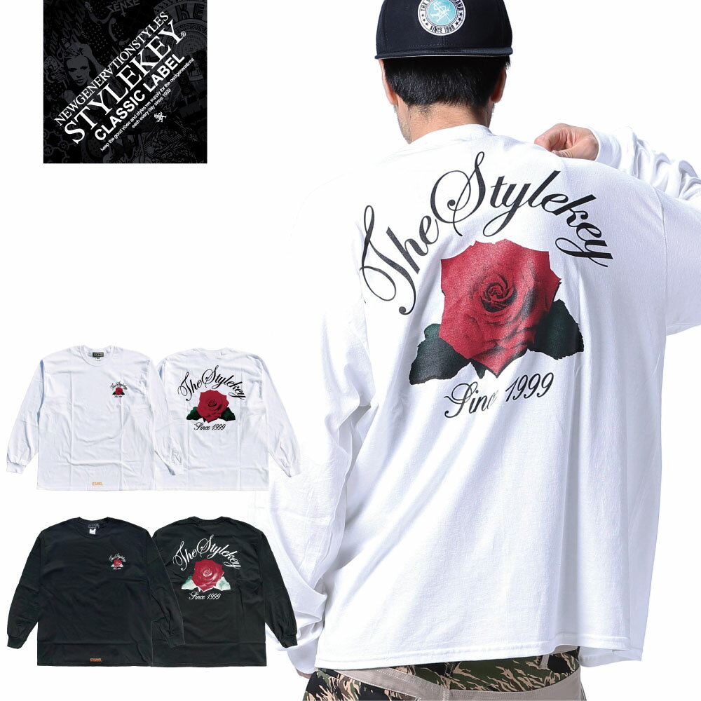 STYLEKEY CLASSIC LABEL(スタイルキー クラシック・レーベル) 長袖Tシャツ BLOOMING L/S TEE(SK99CL-LS20) ヒップホップ HIPHOP B系 ストリート系 レゲエ ロック バンド ロンT 長T 薔薇 バラ 花 華 ボタニカル 花柄 高級感 ロゴ 大きいサイズ ビッグサイズ 3L 4L XXL XXXL