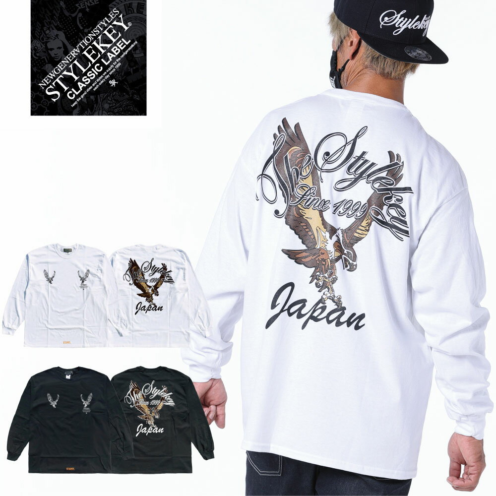 STYLEKEY CLASSIC LABEL(スタイルキー クラシック・レーベル) 長袖Tシャツ HUNTING L/S TEE(SK99CL-LS21) ヒップホップ HIPHOP B系 ストリート系 レゲエ ロック バンド ロンT 長T 鷹 タカ 和柄 ハンティング バックプリント ロゴ 大きいサイズ ビッグサイズ