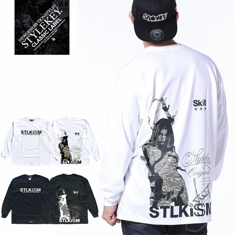 STYLEKEY CLASSIC LABEL(スタイルキー クラシック・レーベル) 長袖Tシャツ STLKISM L/S TEE(SK99CL-LS24) ヒップホップ HIPHOP B系 ストリート系 レゲエ ロック バンド ロンT 長T 女性 フォト 迷彩 自然 カモ バックプリント ロゴ 大きいサイズ ビッグサイズ 3L 4L XXL XXXL