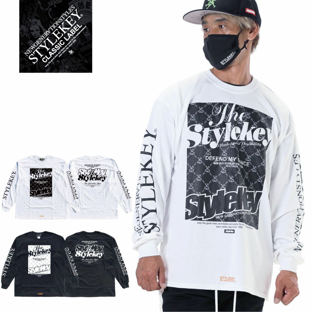 楽天B-BROS Online StoreSTYLEKEY CLASSIC LABEL（スタイルキー クラシック・レーベル） 長袖Tシャツ IRON PLATE L/S TEE（SK99CL-LS25） ヒップホップ HIPHOP B系 ストリート系 レゲエ ロック バンド ロンT 長T ロゴ ボックス パネル モノグラム 袖プリント バックプリント 大きいサイズ ビッグサイズ