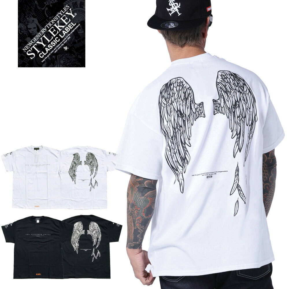 STYLEKEY CLASSIC LABEL スタイルキー クラシック・レーベル 半袖Tシャツ FALLEN ANGEL S/S TEE(SK99CL-SS20) 堕天使の羽 翼 映え ロゴ ワンポイント シンプル バックプリント メンズ レディース ファッションヒップホップ HIPHOP B系 ストリート系 レゲエ 半T 大きいサイズ