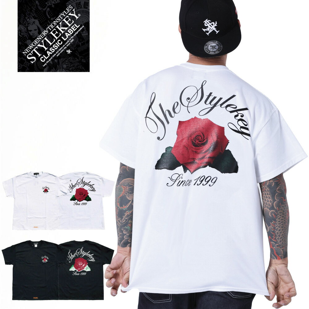 STYLEKEY CLASSIC LABEL スタイルキー クラシック・レーベル 半袖Tシャツ BLOOMING S/S TEE(SK99CL-SS22) 薔薇 バラ 花柄 スクリプトロゴ ワンポイント バックプリント メンズ レディース ファッションヒップホップ HIPHOP B系 ストリート系 レゲエ バンド 半T 大きいサイズ