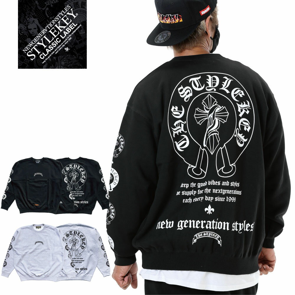 楽天B-BROS Online StoreSTYLEKEY CLASSIC LABEL（スタイルキー クラシック・レーベル） クルースウェット GENESIS CREW SWEAT（SK99CL-SWC02） エンブレム マーク ロゴ 文字 トレーナー メンズ ファッション ストリート ヒップホップ B系 レゲエ ロック バイカー DJ 袖 バック プリント 大きいサイズ