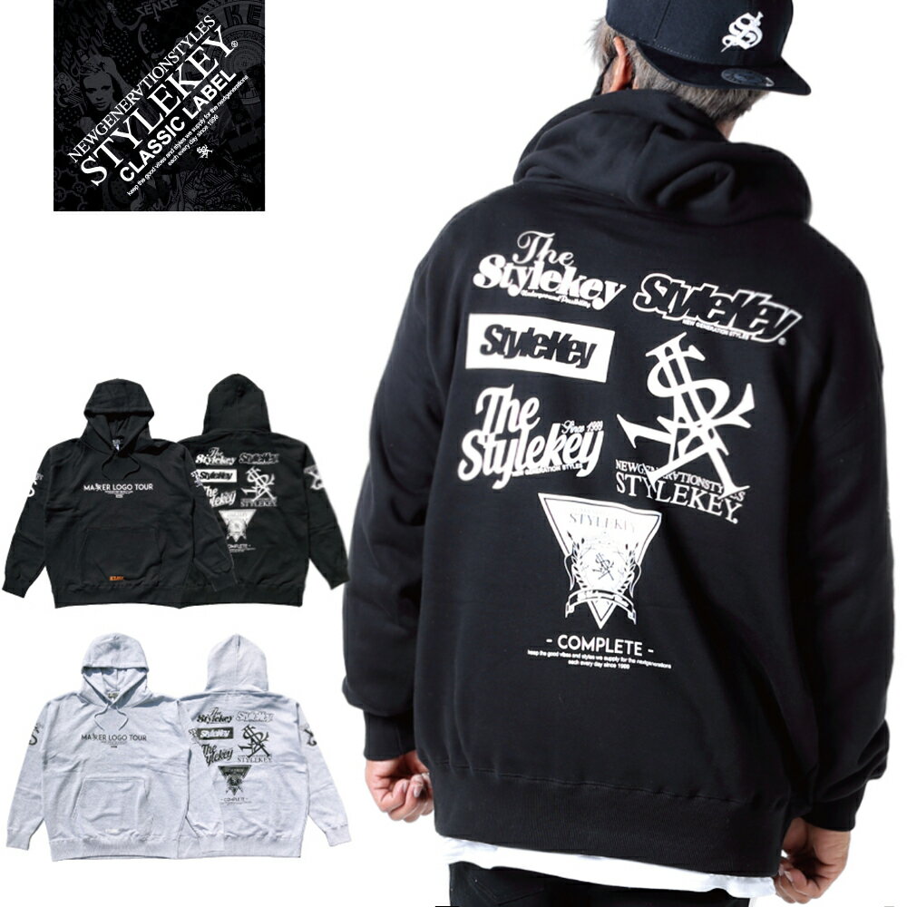 STYLEKEY CLASSIC LABEL(スタイルキー クラシック・レーベル) スウェットパーカー MASTER LOGO TOUR HOOD SWEAT(SK99CL-SWH07) ロゴ フード 裏毛 プルオーバー メンズファッション ストリートファッション ヒップホップ レゲエ ロック バンド 大きいサイズ 3L 4L XXL XXXL