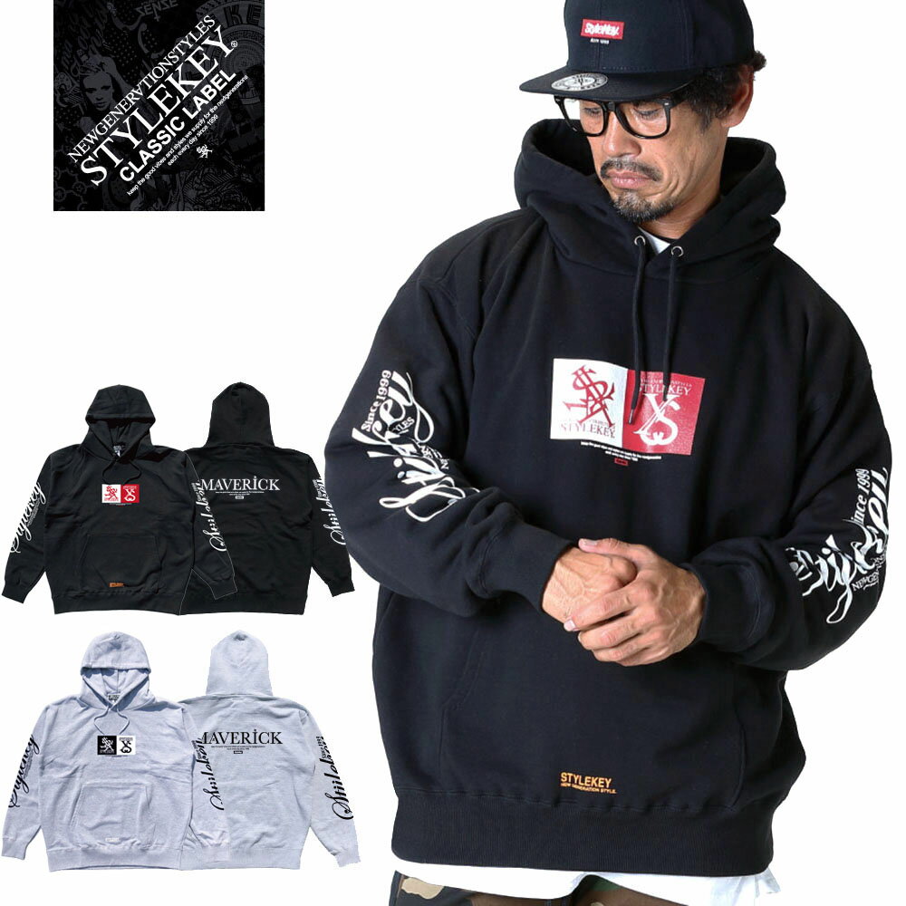 STYLEKEY CLASSIC LABEL(スタイルキー クラシック・レーベル) スウェットパーカー MAVERICK HOOD SWEAT(SK99CL-SWH17) ツインアイコン ボックス ロゴ フード プルオーバー メンズファッション ストリート系 ヒップホップ B系 レゲエ ロック バンド 大きいサイズ 4L XXL XXXL