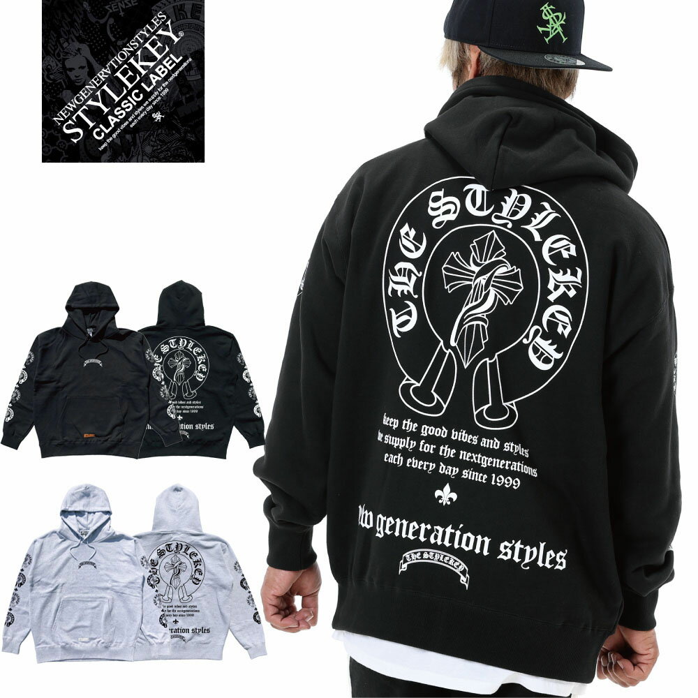 楽天B-BROS Online StoreSTYLEKEY CLASSIC LABEL（スタイルキー クラシック・レーベル） スウェットパーカー GENESIS HOOD SWEAT（SK99CL-SWH21） エンブレム マーク ロゴ 文字 フード プルオーバー メンズ ファッション ストリート ヒップホップ B系 レゲエ ロック 袖 バック プリント 大きいサイズ