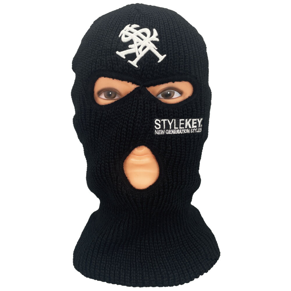 STYLEKEY (スタイルキー) フルフェイスニット帽(3つ穴) THIEF KNIT BEANIE(SK99ET-FFB01) ニットキャップ ニットビーニー 目出し帽 ロゴ マーク 刺繍 フェイスマスク ストリート系 B系 ヒップホップ ロック バンド メンズ ファッション ギャング ラッパー バイク 覆面 マスク