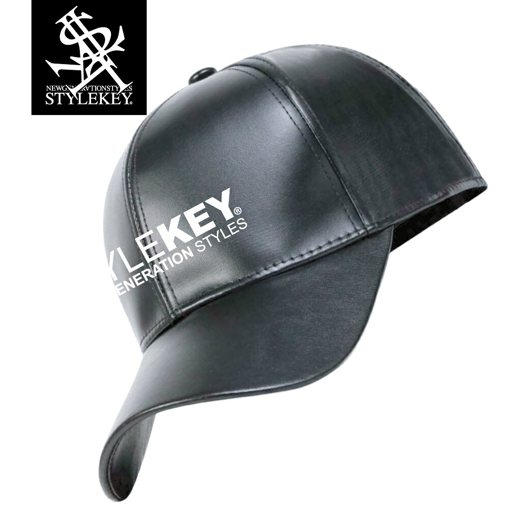 Rakuten - STYLEKEY(スタイルキー) フェイクレザーキャップ FAUX LEATHER CAP(SK99ET-FLCP01) ロゴ プリント ローキャップ 合皮 革 人工革 pu レザー カーブドバイザー レザーキャップ シンプル ワンポイント スナップバック 帽子 ヒップホップ B系 ストリート系 深め 深い ブラック 黒