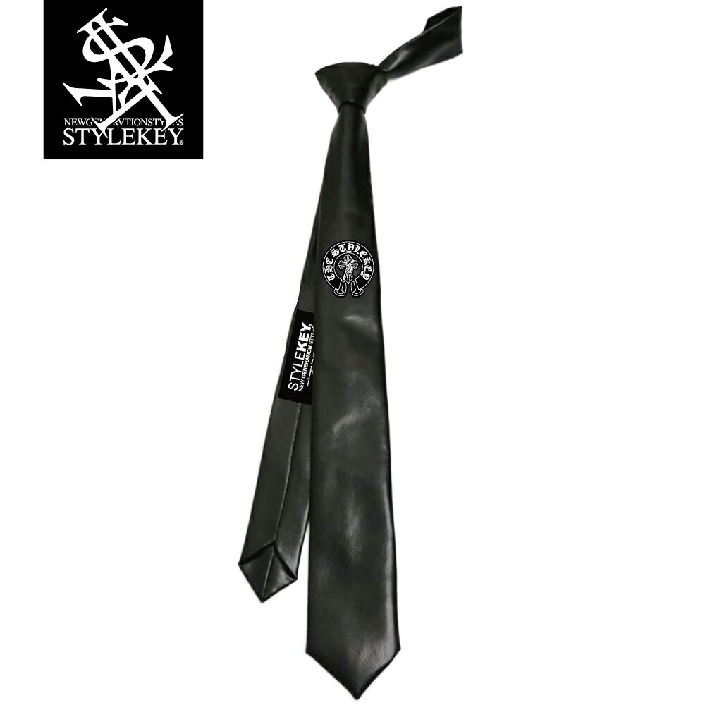 STYLEKEY(スタイルキー) フェイクレザーネクタイ FAUX LEATHER NECKTIE(SK99ET-FLNT01) 合皮 PU ネクタイ ロゴ マーク ワンポイント 刺繍 ワッペン ストリート系 B系 ヒップホップ ロック ダンス 着崩し ファッション 小物 お洒落 ラッパー ギャング 正統派 外し系 はずし系