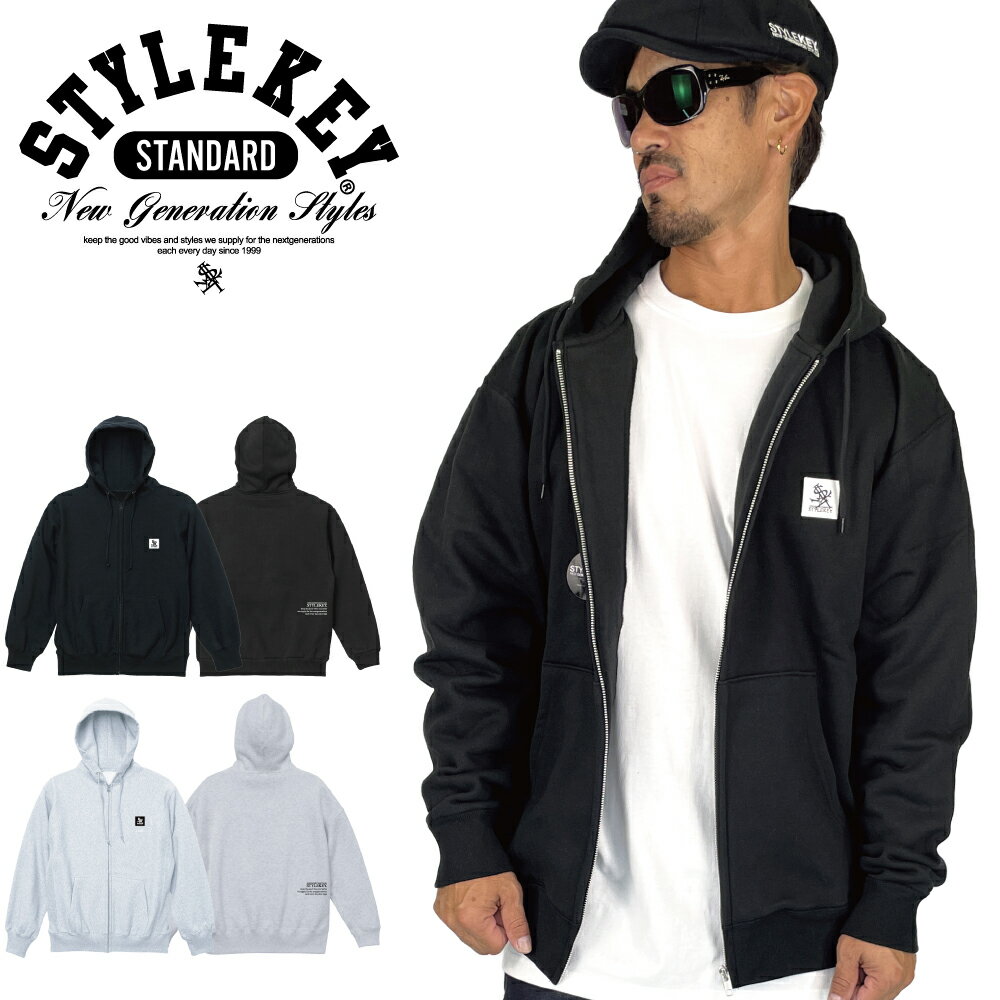 STYLEKEY STANDARD スタイルキー スタンダード ジップスウェットパーカー CRISP ZIP HOOD SWEAT(SK99SD-SWJK02) ロゴ ワンポイント ジップアップ 前開き ストリート系 ファッション ヒップホップ B系 カジュアル アメカジ HIPHOP レゲエ 裏起毛 ヘビーオンス バックプリント