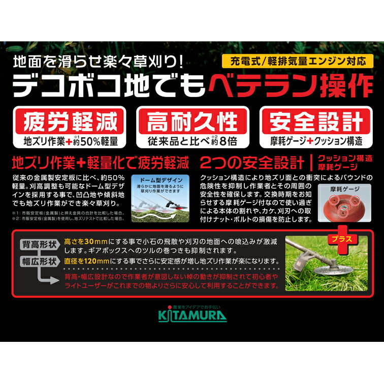 北村製作所 刈払機用安定板ジズライザーワイド120 ZAT-H30A120 ( 雑草 バー 日本製 草刈り機 草刈機 安定版 樹脂製 コンパクト 買い回り 軽量 ガーデニング 用品 草刈り 機 芝刈機 パーツ 芝刈り 芝 お手入れ オプション 道具 刈払機 ) 2