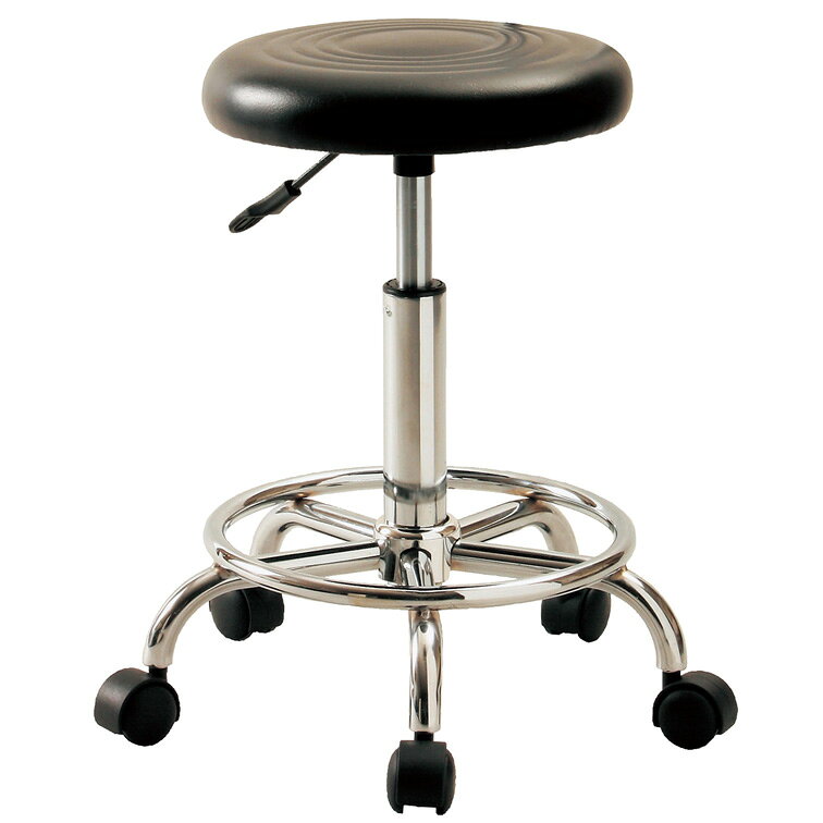 昇降式 キャスターチェア KY-S300 BK ( 椅子 おしゃれ 高さ 調節 レザー 調整 いす 丸 バー カウンター スツール 病院 診察室 カウンターチェア キャスター付き チェアー 台所 料理 北欧 カフェ キッチン クリニック サロン ブラック レザー スツール )のサムネイル