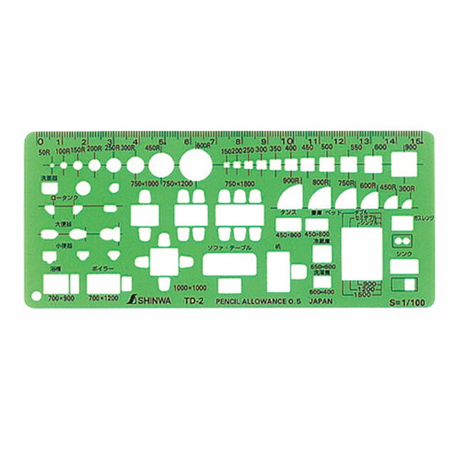 樂天商城 - シンワ測定　テンプレート　各種記号　TD-2家具定規（小）1/100 　　 66008
