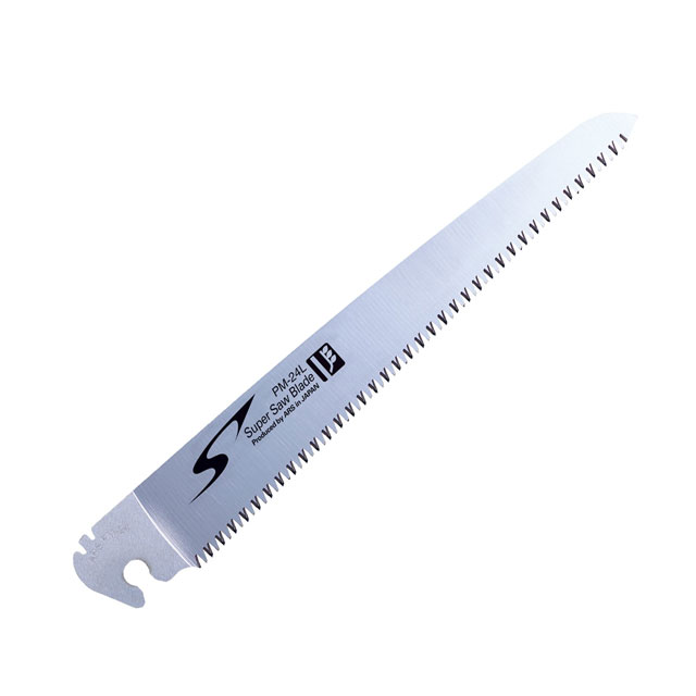 ☆☆商品仕様☆☆ ●刃長：240mm ●質量：約42g ＜商品仕様＞●高炭素刃物鋼●ハードクローム仕上げ●リブ付き研磨●衝撃焼入●縦挽き上目●アサリわけない ☆☆ここに注目☆☆ ▼PM-24L「ザクザク荒目(L)」の替刃です。生木もザクザクカットする、剪定作業に最適な荒目タイプ。 →各種鋸（のこぎり）本体はこちら　